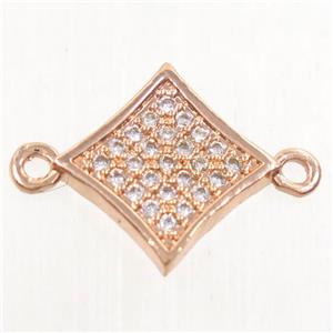 copper star connector paved zircon, rose gold, approx 9-13mm