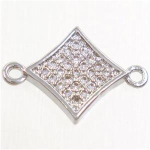 copper star connector paved zircon, platinum plated, approx 9-13mm