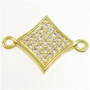 copper star connector paved zircon, gold plated, approx 9-13mm
