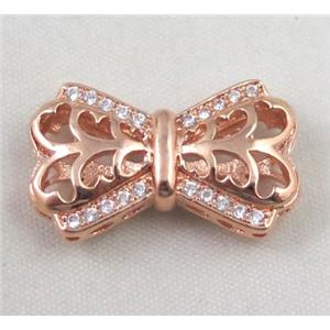 copper sparcer bead paved zircon, rose gold plated, approx 15x25mm