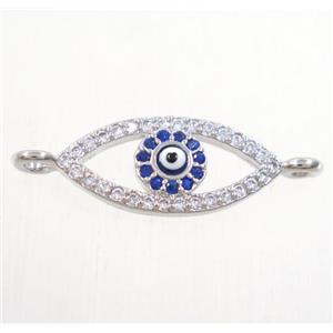 copper evil eye connector paved zircon, platinum plated, approx 8-16mm