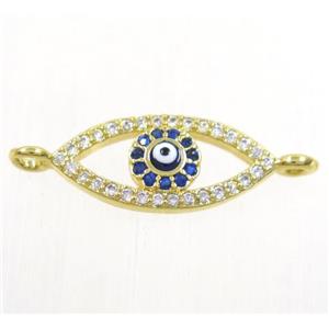 copper evil eye connector paved zircon, gold plated, approx 8-16mm
