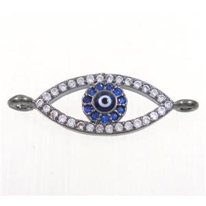 copper evil eye connector paved zircon, black plated, approx 8-16mm