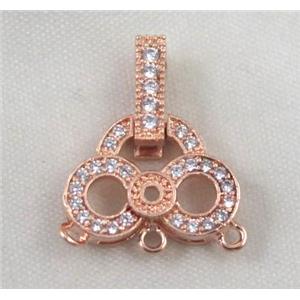 copper pendant paved zircon, rose gold plated, approx 17x20mm