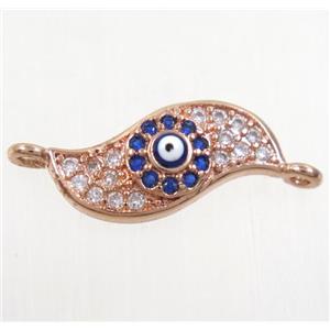 copper connector paved zircon with evil eye, blade vane, rose gold, approx 7-17mm