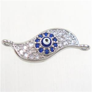 copper connector paved zircon with evil eye, blade vane, platinum plated, approx 7-17mm