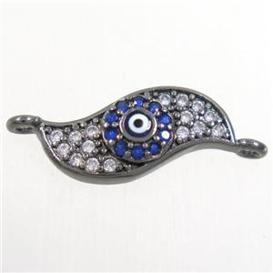 copper connector paved zircon with evil eye, blade vane, black plated, approx 7-17mm