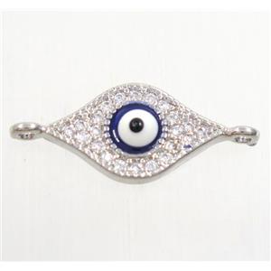 copper evil eye connector paved zircon, platinum plated, approx 9.5-16mm