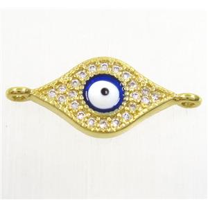 copper evil eye connector paved zircon, gold plated, approx 9.5-16mm