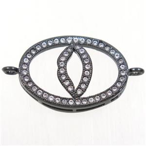 copper oval connector paved zircon with lip, black plated, approx 14-20mm