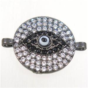copper circle connector paved zircon with evil eye, black plated, approx 14.5mm dia