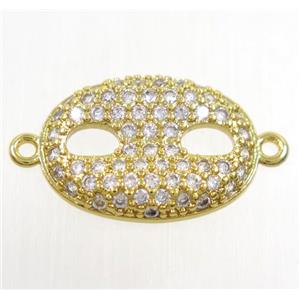 copper eyepatch connector paved zircon, gold plated, approx 12.5-18mm