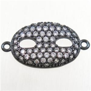 copper eyepatch connector paved zircon, black plated, approx 12.5-18mm