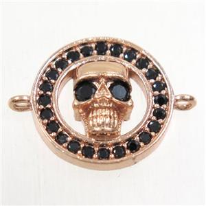 copper skull connector paved zircon, rose gold, approx 15.5mm dia