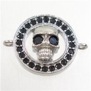 copper skull connector paved zircon, platinum plated, approx 15.5mm dia