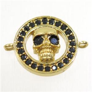 copper skull connector paved zircon, gold plated, approx 15.5mm dia