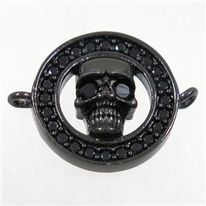 copper skull connector paved zircon, black plated, approx 15.5mm dia