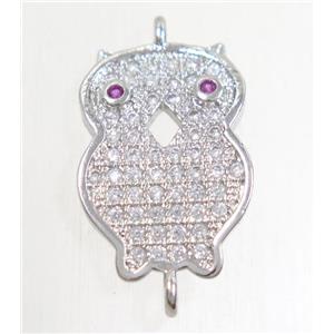 copper owl connector paved zircon, platinum plated, approx 12-18mm