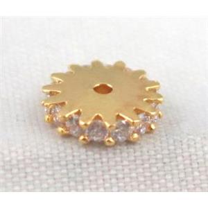 copper bead paved zircon, gold plated, approx 8mm dia
