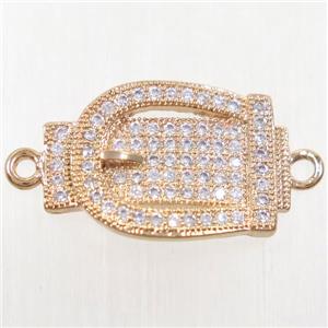 copper buckle connector paved zircon, rose gold, approx 13-19mm
