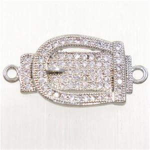 copper buckle connector paved zircon, platinum plated, approx 13-19mm
