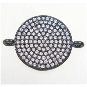 copper circle connector paved zircon, black plated, approx 15.5mm dia