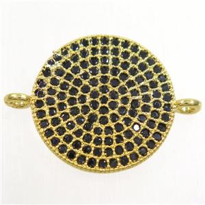 copper circle connector paved black zircon, gold plated, approx 15.5mm dia