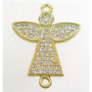 copper angel connector paved zircon, gold plated, approx 17-18mm