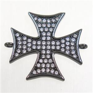 copper cross connector paved zircon, black plated, approx 20x20mm