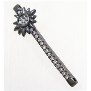 copper connector paved zircon, sunflower, black plated, approx 12-37mm