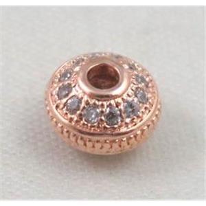 copper spacer bead paved zircon, rose gold plated, approx 5x7mm