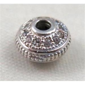 copper spacer bead paved zircon, platinum plated, approx 5x7mm