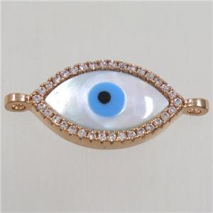 copper oval connector paved zircon with shell evil eye, rose gold, approx 10x17mm