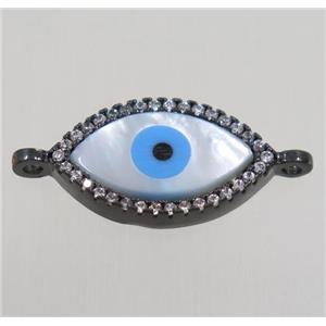 copper oval connector paved zircon with shell evil eye, black plated, approx 10x17mm