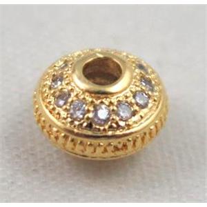 copper spacer bead paved zircon, gold plated, approx 5x7mm