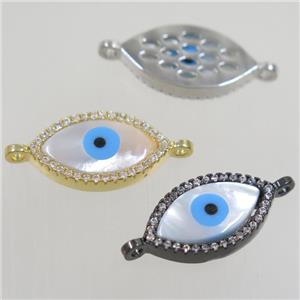 copper oval connector paved zircon with shell evil eye, mix color, approx 10x17mm