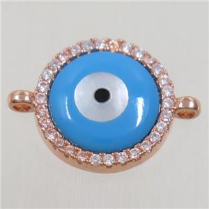 copper connector paved zircon, evil eye, rose gold, approx 13mm dia