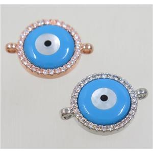 copper connector paved zircon, evil eye, mix color, approx 13mm dia