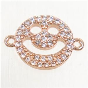copper Emoji connector paved zircon, rose gold, approx 12mm dia