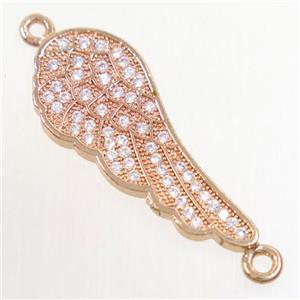 copper connector paved zircon, angel wing, rose gold, approx 11-26mm