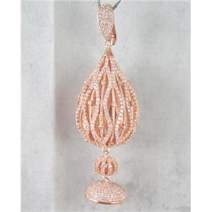 copper pendant paved zircon, rose gold plated, approx 14mm, 25x40mm, 10mm, 16mm