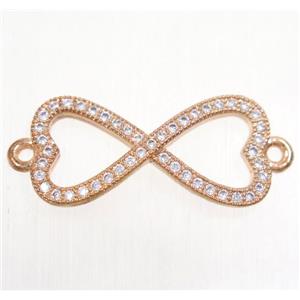 copper infinity connector paved zircon, rose gold, approx 11.5x22mm