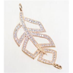 copper leaf connector paved zircon, rose gold, approx 15-30mm
