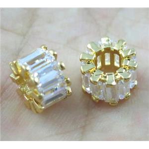 copper spacer bead paved zircon, gold plated, approx 11mm dia, 5mm hole