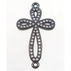 copper cross connector paved zircon, black plated, approx 15.5x23mm