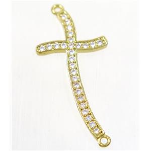 copper cross connector paved zircon, gold plated, approx 16x31mm