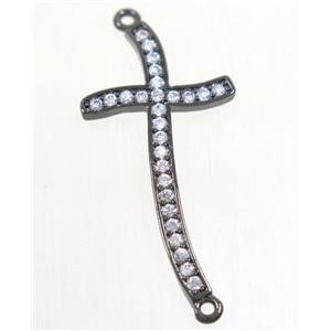 copper cross connector paved zircon, black plated, approx 16x31mm