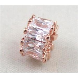 copper spacer bead paved zircon, rose gold plated, approx 11mm dia, 5mm hole