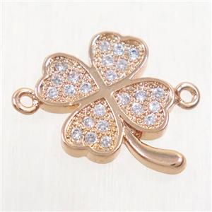 copper four-leaf clover connector paved zircon, rose gold, approx 11.5mm dia