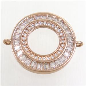 copper circle connector paved zircon, rose gold, approx 20mm dia